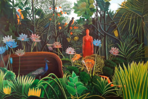 Álom - Rousseau-ra emlékezve (2021), vászon-akril, 135 x 200 cm
